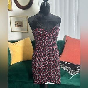Volcom Strapless Dress with Red Floral Pattern
